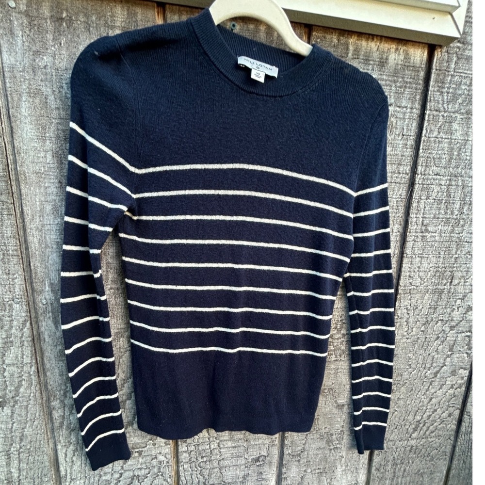 Nili Lotan x Target Navy Blue White Striped Cashmere Blend Sweater Womens XS